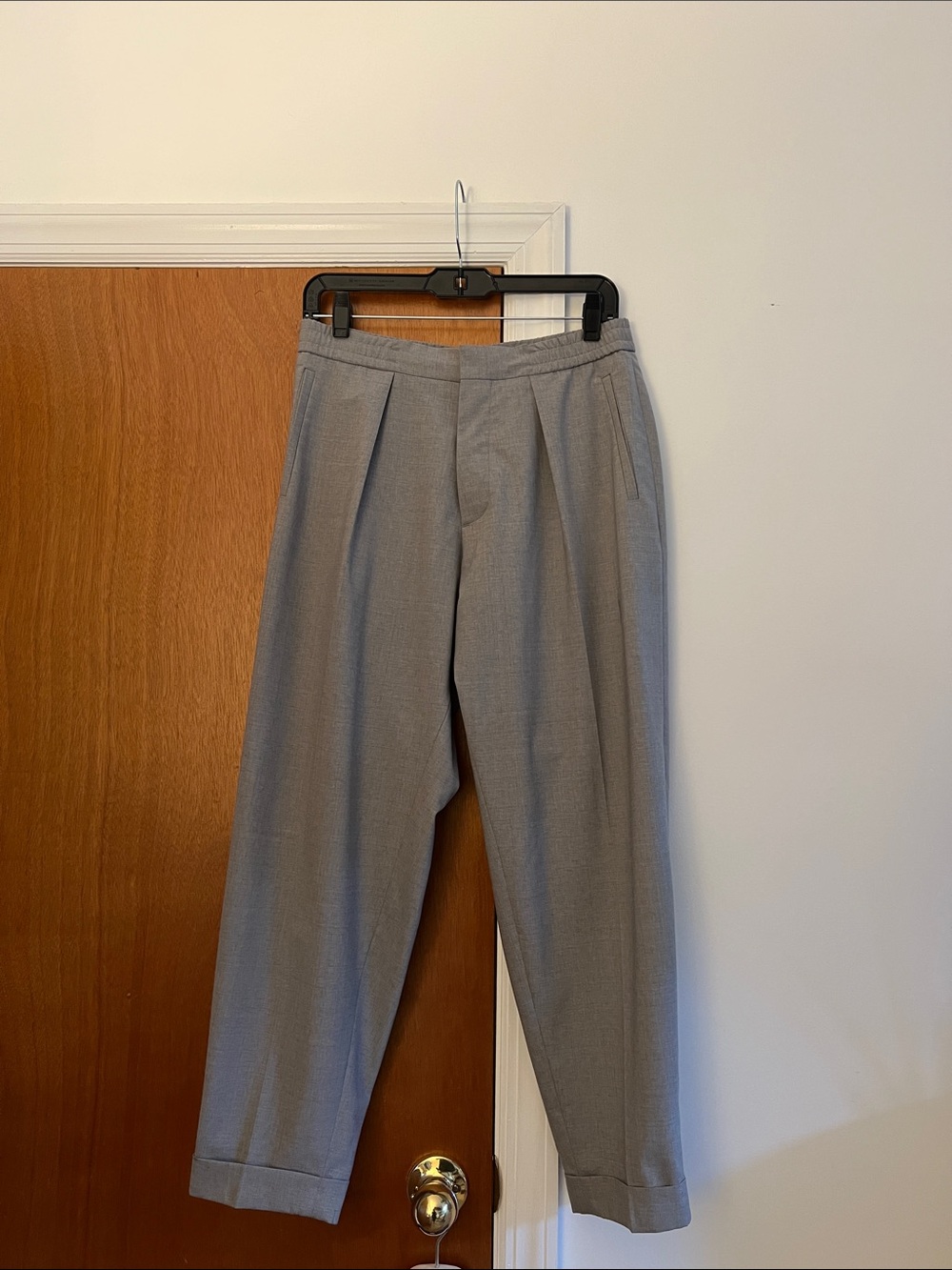 Mens COS Classic Pleated Trousers - Light Gray